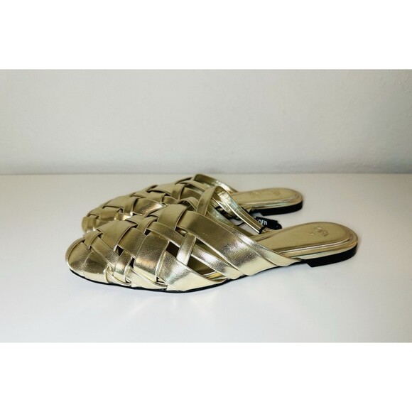 ZARA Women's Gold Woven Mules Flats Metallic Shoes Slip On‎ US 6.5 EU 37 *NEW* - Picture 1 of 11